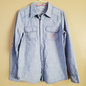 Epic Threads Boys Chambray Shirt Size XL Blue Long Sleeve Button Front Pockets